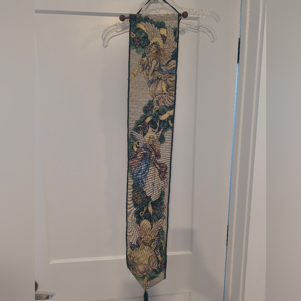 Angel Wreath Musical Instrument Tapestry Wall Hanging with Tassel Made in USA